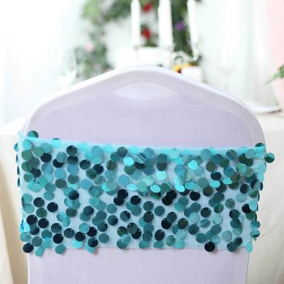5 Pack Big Payette Sequin Chair Sash Bands 13"x10" Turquoise - Radiant Decorative Design