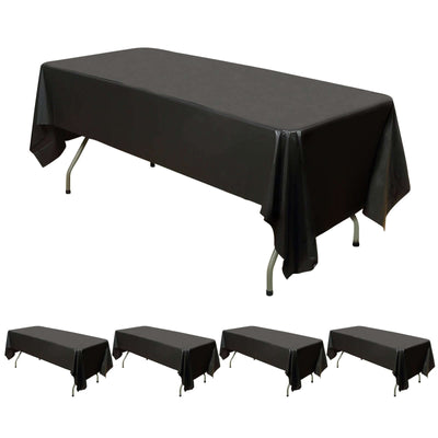 5-Pack Plastic Table Covers 54"x108" Black Rectangle - PVC Waterproof Disposable Tablecloths
