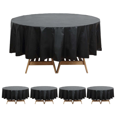 5-Pack Plastic Table Covers 84" Black Round - PVC Waterproof Disposable Covers