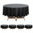 Black round tablecloth on a wooden table.