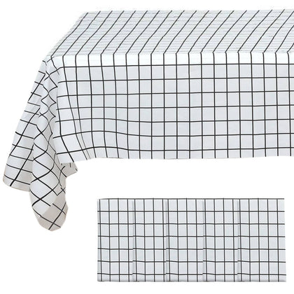 5-Pack Plastic Table Covers 54"x108" Black/White Grid Rectangle - Checkered PVC Waterproof Disposable Covers