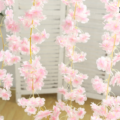 5 Pack Blush Artificial Cherry Blossom Flowers Garland, Silk Floral Hanging Vines - 6ft