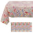 Floral tablecloth with matching napkins in soft pastel colors.