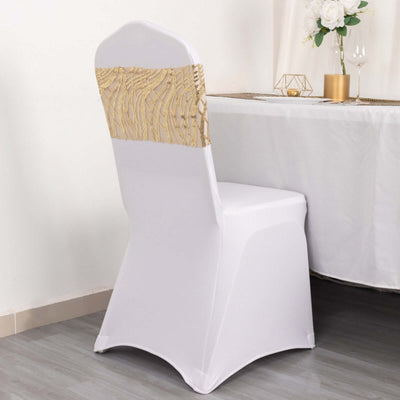 5 Pack Chair Sash Bands Champagne Wave with Embroidered Sequins - Glittering Decorative Design
