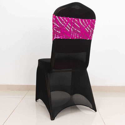 5 Pack Chair Sash Bands Fuchsia/Silver Wave with Embroidered Sequins - Glittering Decorative Design