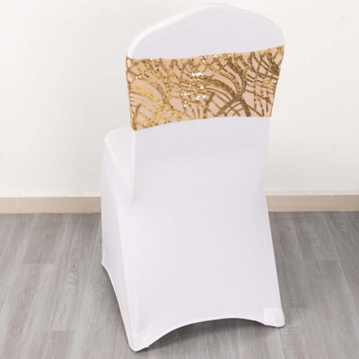 5 Pack Chair Sash Bands Gold Wave with Embroidered Sequins - Glittering Decorative Design for Events