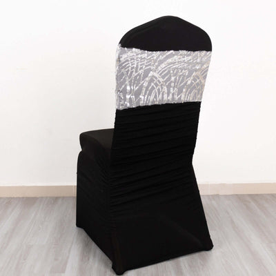 5 Pack Chair Sash Bands Silver Wave with Embroidered Sequins - Glittering Decorative Design
