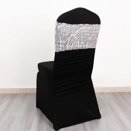 5 Pack Chair Sash Bands Silver Wave with Embroidered Sequins - Glittering Decorative Design