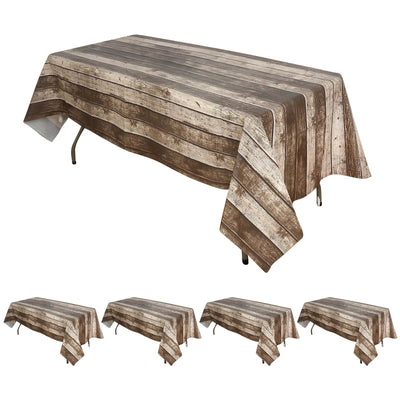 5-Pack Plastic Tablecloths 52"x108" Charcoal Gray Rectangle with Rustic Wooden Print - PVC Waterproof Disposable Covers