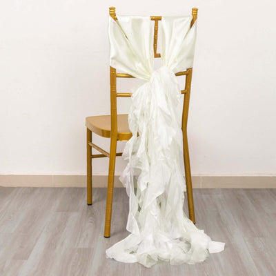 5 Pack Chiffon Satin Chair Sashes Ivory Curly Willow Style - Easy to Use Flowy Chair Bows