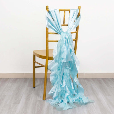 5 Pack Chiffon Satin Chair Sashes Light Blue Curly Willow Style - Easy to Use Flowy Chair Bows