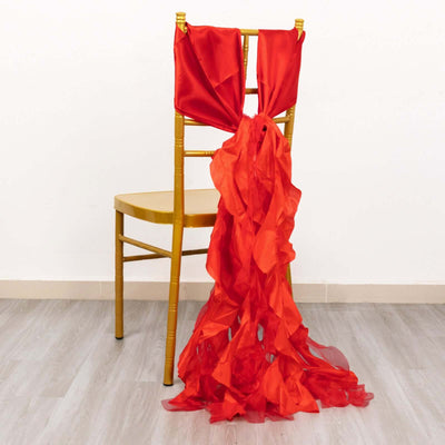 5 Pack Chiffon Satin Chair Sashes Red Curly Willow Style - Easy to Use Flowy Chair Bows