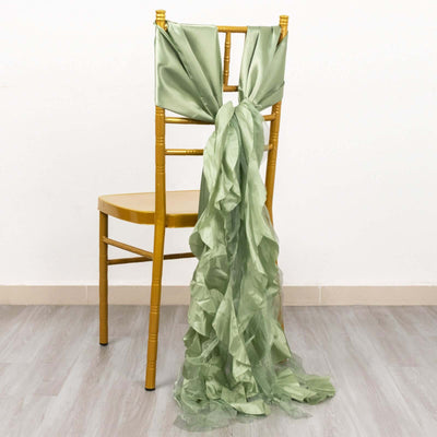 5 Pack Chiffon Satin Chair Sashes Sage Green Curly Willow Style - Easy to Use Flowy Chair Bows