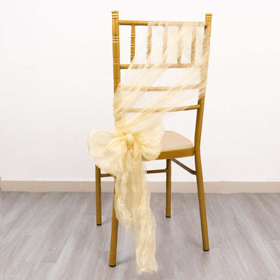 5 Pack Crinkled Organza Chair Sashes Champagne - Sheer Shimmer Layered Chiffon Design