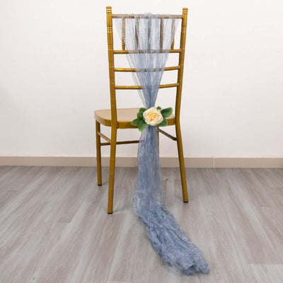 5 Pack Crinkled Organza Chair Sashes Dusty Blue - Sheer Shimmer Layered Chiffon Design