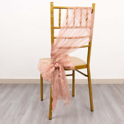 5 Pack Crinkled Organza Chair Sashes Dusty Rose - Sheer Shimmer Layered Chiffon Design