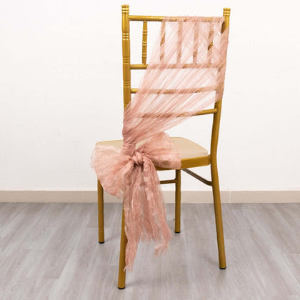 5 Pack Crinkled Organza Chair Sashes Dusty Rose - Sheer Shimmer Layered Chiffon Design