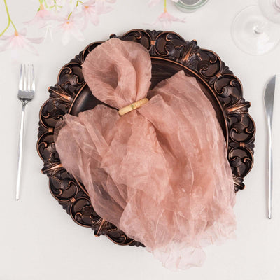 5 Pack Crinkled Organza Napkins 21"x21" Dusty Rose - Sheer & Lightweight Cloth Napkins