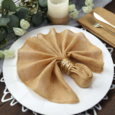 5 Pack Faux Jute Napkins 19"x19" Gold - Rustic Chic Dinner Napkins with Authentic Burlap Look