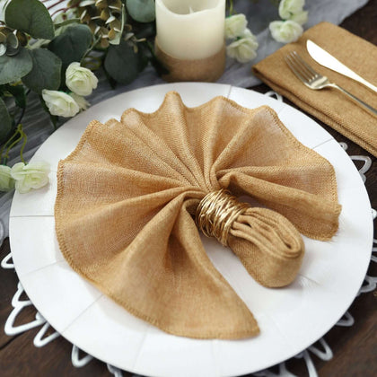 5 Pack Faux Jute Napkins 19"x19" Gold - Rustic Chic Dinner Napkins with Authentic Burlap Look