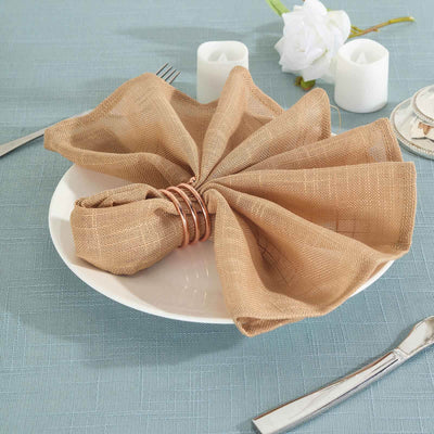 5 Pack Faux Linen Napkins 20"x20" Natural - Slubby Textured & Wrinkle Resistant Dinner Napkins