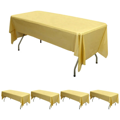 5-Pack Plastic Table Covers 54"x108" Gold Rectangle - PVC Waterproof Disposable Tablecloths
