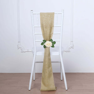 Chair with beige sash and white rose decoration