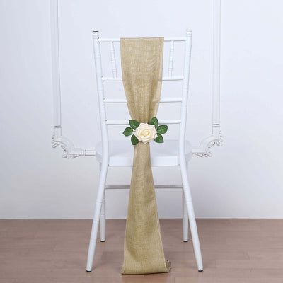 5 Pack Jute Faux Burlap Chair Sashes 6"x108" Natural - Boho Chic Linen
