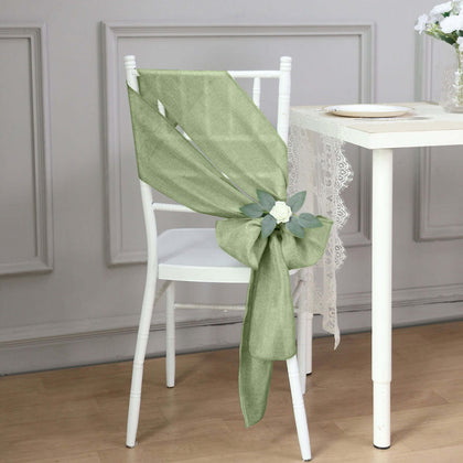 5 Pack Jute Faux Burlap Chair Sashes 6"x108" Sage Green - Boho Chic Linen