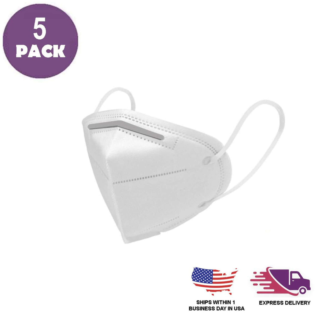 White KN95 face masks, 5-pack, for effective protection.