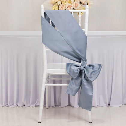 5 Pack Lamour Satin Chair Sashes 6"x106" Dusty Blue - Reusable Decorative Bows