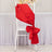 Red satin chair sash tied in a bow on a white chair.