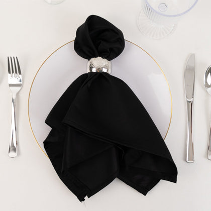5 Pack Lamour Satin Napkins 20"x20" Black - Luxe Soft Matte Textured Cloth Napkins for Weddings, Parties & Formal Events