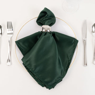 5 Pack Lamour Satin Napkins 20"x20" Hunter Emerald Green - Soft Matte Textured Dinner Napkins
