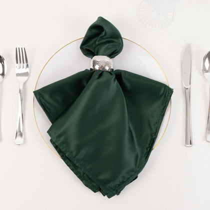 5 Pack Lamour Satin Napkins 20"x20" Hunter Emerald Green - Soft Matte Textured Dinner Napkins
