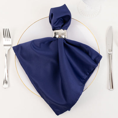 5 Pack Lamour Satin Napkins 20"x20" Navy Blue - Soft Matte Textured Dinner Napkins