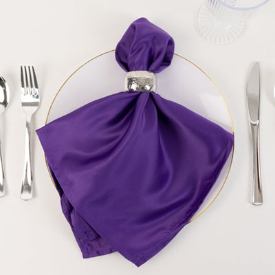5 Pack Lamour Satin Napkins 20"x20" Purple - Soft Matte Textured Dinner Napkins