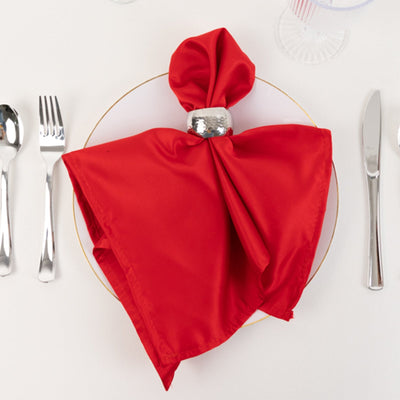 5 Pack Lamour Satin Napkins 20"x20" Red - Soft Matte Textured Dinner Napkins