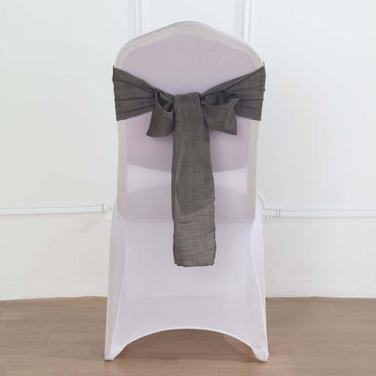 5 Pack Linen Chair Sashes 6"x108" Charcoal Gray Slubby Textured - Wrinkle-Resistant