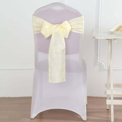 5 Pack Linen Chair Sashes 6"x108" Ivory Slubby Textured - Wrinkle-Resistant Design for Events