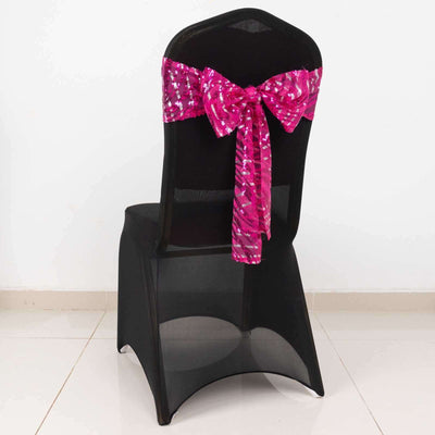 5 Pack Mesh Chair Sashes Fuchsia/Silver Wave 6"x88" with Embroidered Sequins - Refined Decorative Design