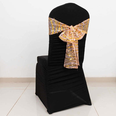 5 Pack Mesh Chair Sashes Rose Gold/Gold Wave 6"x88" with Embroidered Sequins - Refined Decorative Design