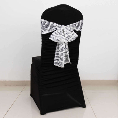 5 Pack Mesh Chair Sashes White/Black Wave 6"x88" with Embroidered Sequins - Refined Decorative Design