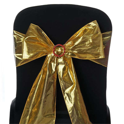5 Pack Metallic Polyester Lame Chair Sashes 6"x108" Shiny Gold Foil Finish - Reflective Elegance for Modern Event Themes