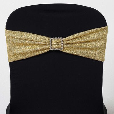 5 Pack Metallic Shimmer Tinsel Spandex Chair Sashes Champagne - Glittery Finish Stretch Chair Bands