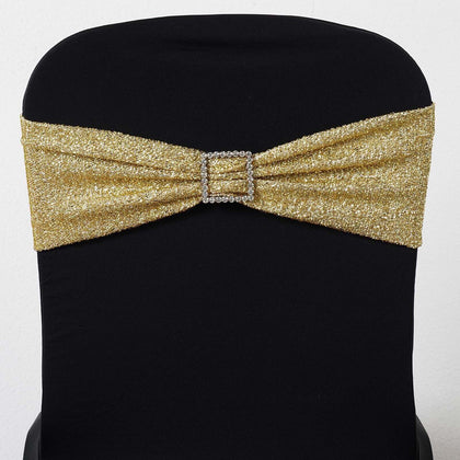 5 Pack Metallic Shimmer Tinsel Spandex Chair Sashes Champagne - Glittery Finish Stretch Chair Bands