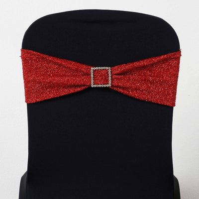5 Pack Metallic Shimmer Tinsel Spandex Chair Sashes Red - Glittery Finish Stretch Chair Bands