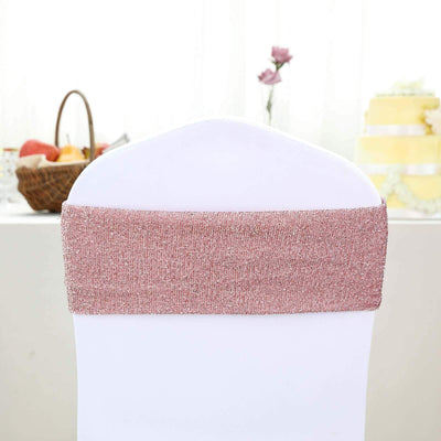 5 Pack Metallic Shimmer Tinsel Spandex Chair Sashes Rose Gold - Glittery Finish Stretch Chair Bands