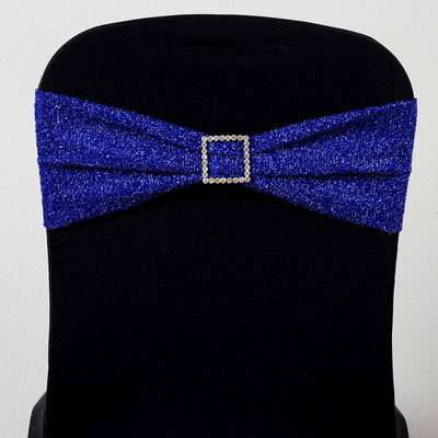5 Pack Metallic Shimmer Tinsel Spandex Chair Sashes Royal Blue - Glittery Finish Stretch Chair Bands