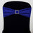 Blue rhinestone chair sash with a decorative buckle.